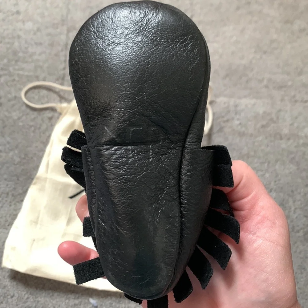 Freshly Picked Black Moccasins with White Skeleton Print